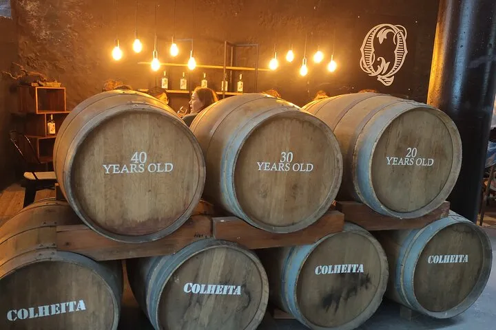 Port wine lodges and barrels on a walking port wine tour with 7 tastings in Porto, Portugal