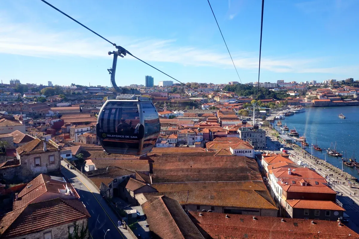 Cable car over Vila Nova de Gaia on the south bank of the Douro, home of the port wine lodges